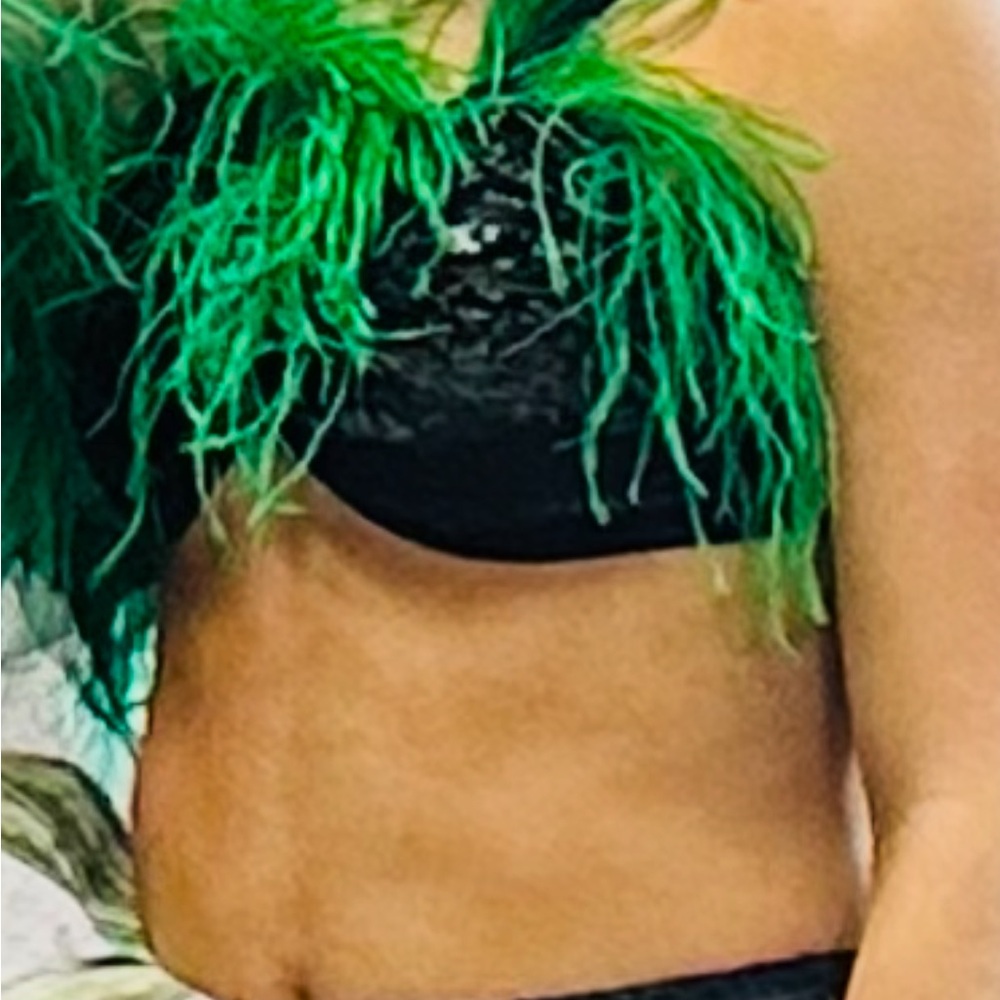 Green Feathered Black Crop Top